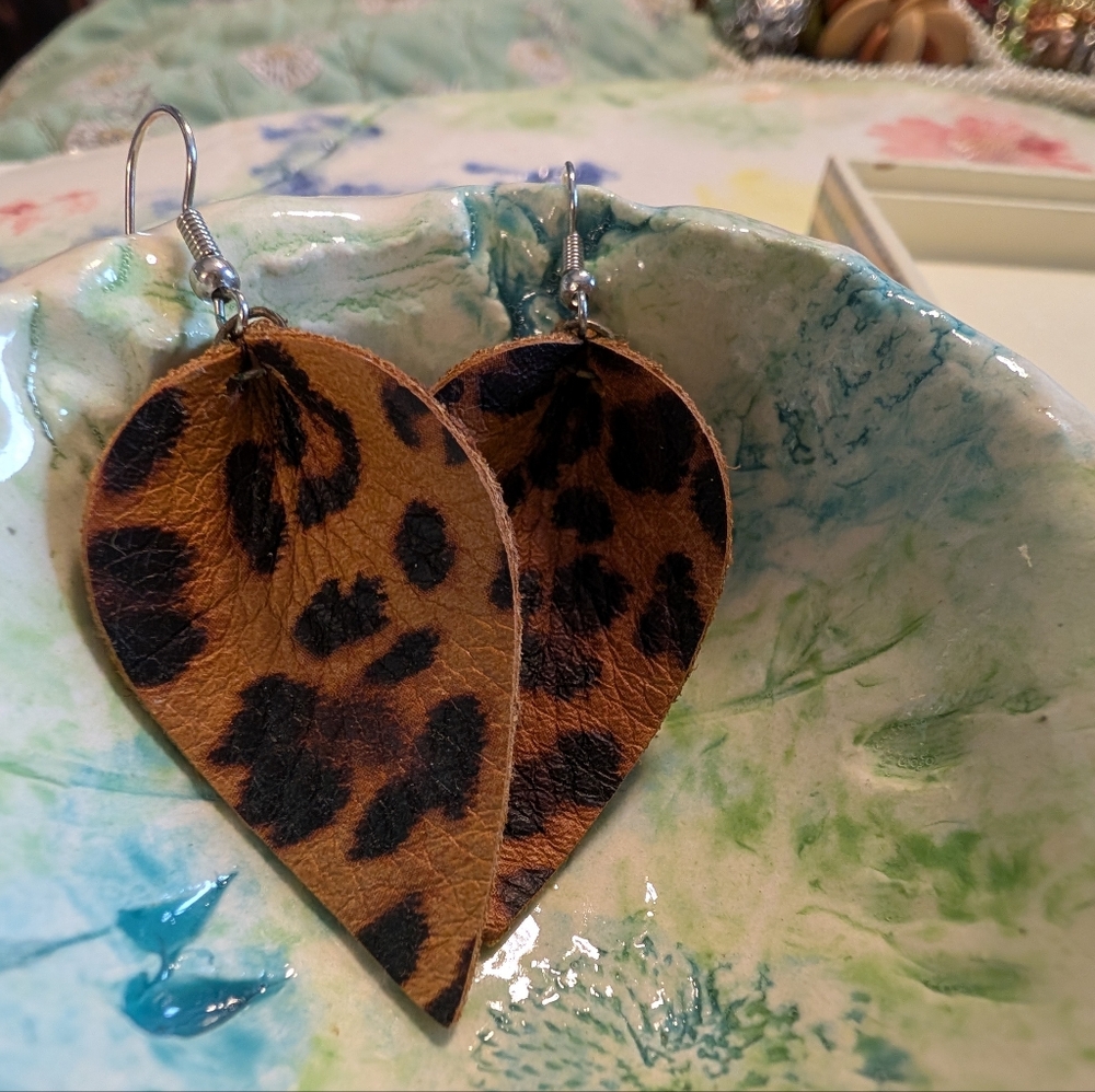 Leopard Print Leather Earrings